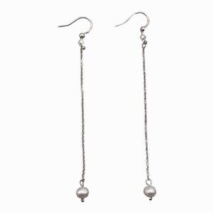 925 Sterling Sterling Silver Long Chain Beaded Pearl Dangle Drop Earrings